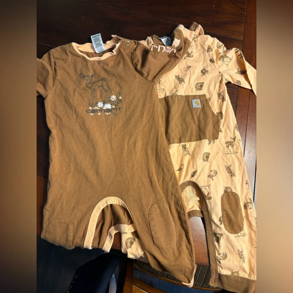 Carhartt Kids Brown & Tan Deer Print One-Piece Footies - 2-Pack